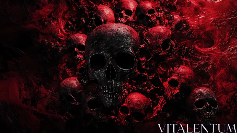 Blood-red skull cluster emerges from swirling darkness