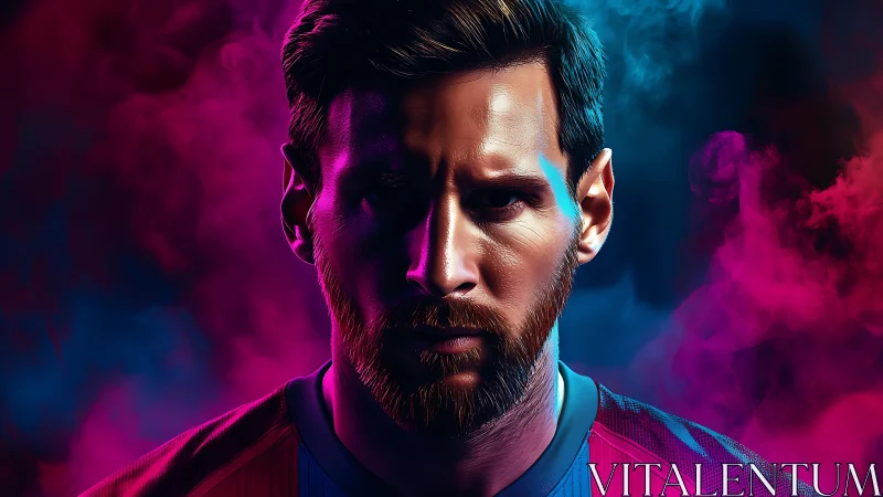 Digital portrait of male footballer with vivid smoke backdrop.