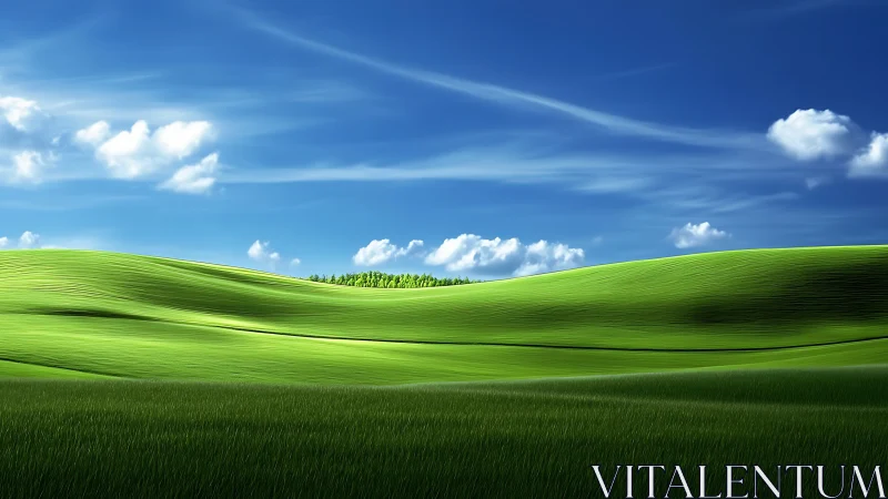 Velvet green hills roll beneath an impossibly blue sky.