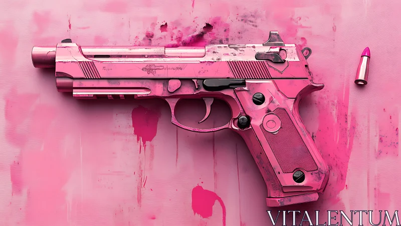 Pink semi-automatic handgun on monochrome painted surface.