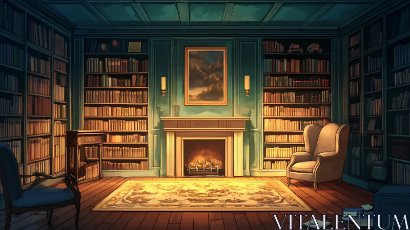 Cozy library hearth where quiet stories softly gather.