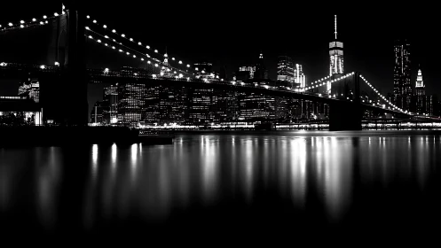 Midnight bridge stitches city lights into mirrored rivers