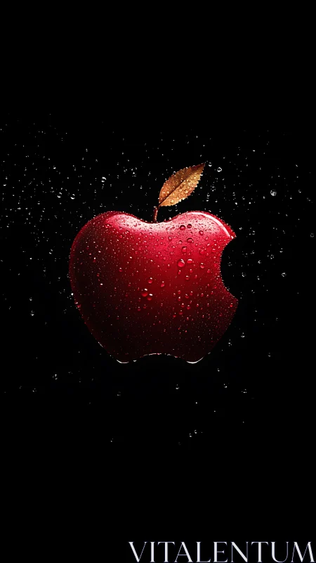 Red bitten apple silhouette rendered on black background