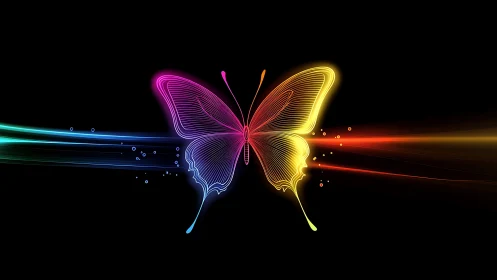 Neon butterfly streaks across midnight, painting light trails