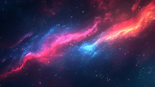 Colorful cosmic nebula streak across deep space sky.