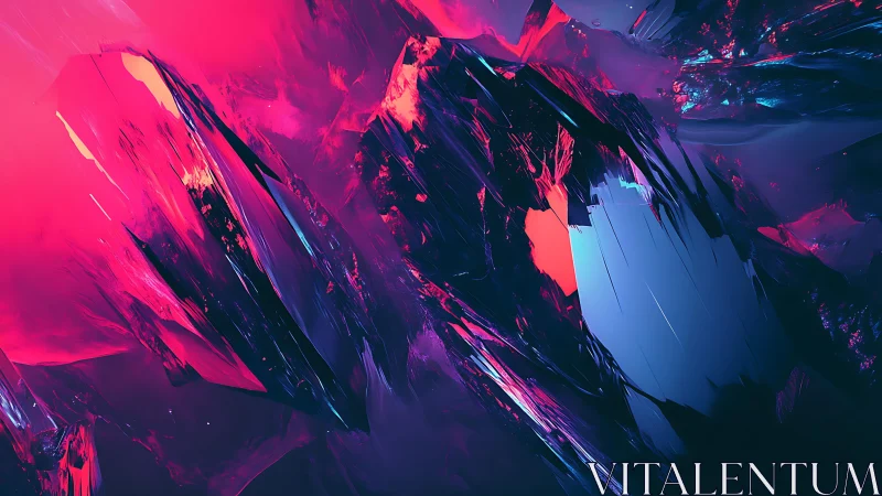 Vibrant abstract crystal landscape in neon pink and blue tones.