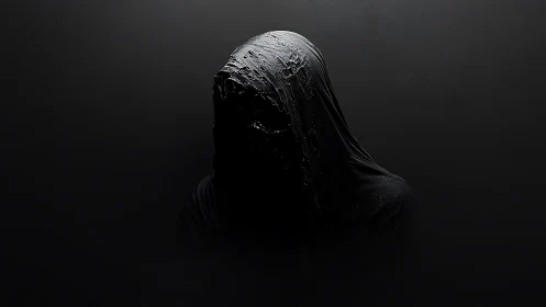 Shrouded void figure dissolving into obsidian midnight haze.