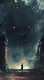 Lone wanderer confronts forest-forged demon gatekeeper.