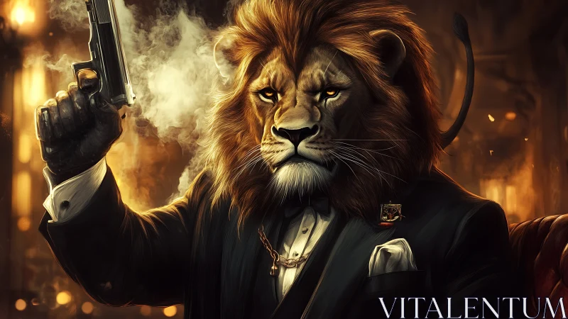 Midnight lion king coolly holsters smoke-kissed pistol