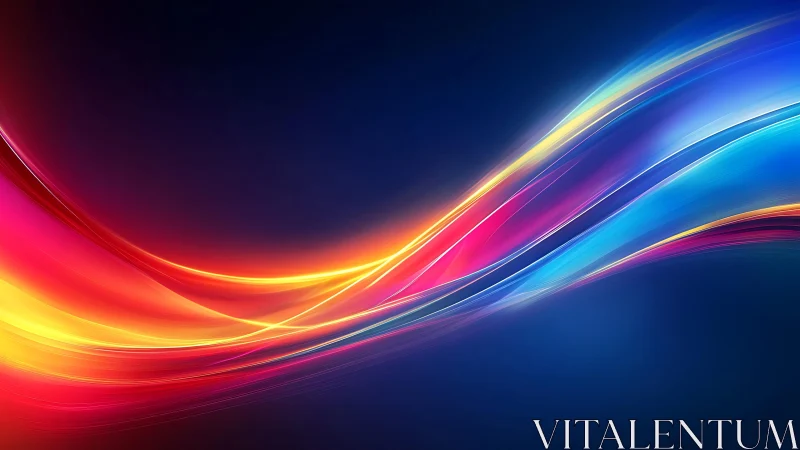 Vibrant flowing neon light waves on dark abstract background.