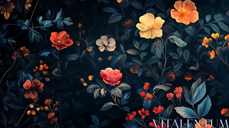 Midnight Garden: Luminous Flowers Against Deep Teal Background