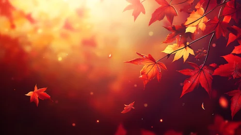 Digital maple foliage with luminous autumn bokeh composition.