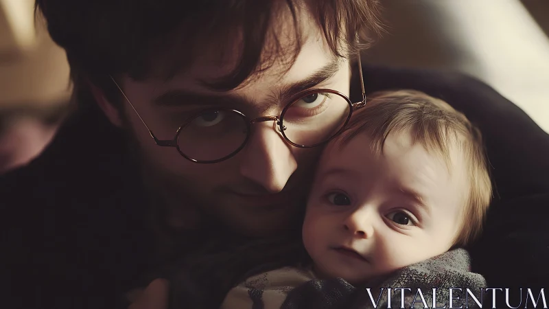 Tender close-up portrait of young parent holding baby lovingly.