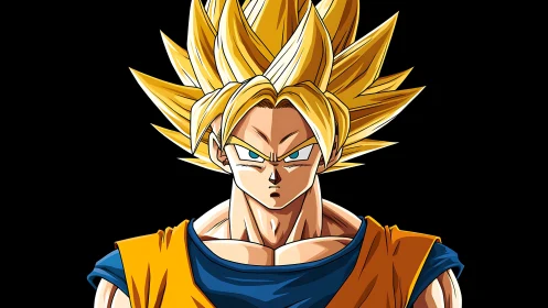 Spiky haired anime warrior stares forward with intensity