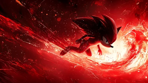 Red anthropomorphic hedgehog figure in dynamic motion field.