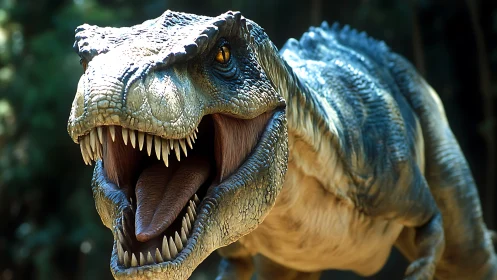 Theropod predator close-up with hyperdetailed cranial textures.