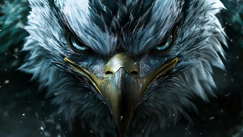 Intense Eagle Close-Up in Hyper-Realistic Digital Art Style.