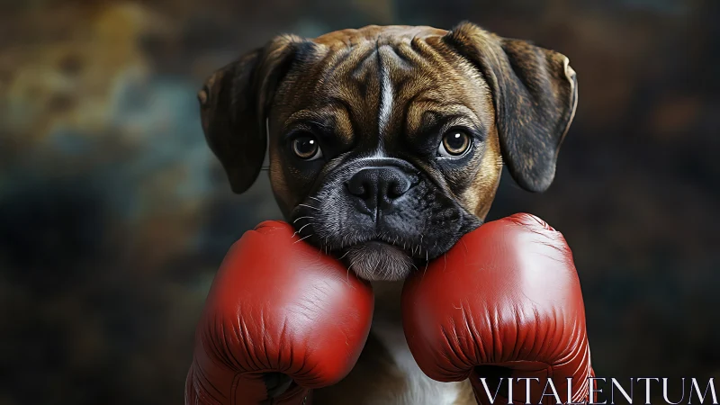 Boxer Pug Canine Portrait: Red Boxing Glove Stylization Study