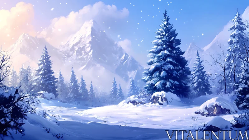 Snow-kissed evergreens guarding a quiet crystal valley.