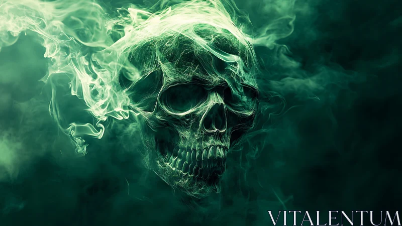 Ethereal emerald smoke skull with volumetric glow effects.