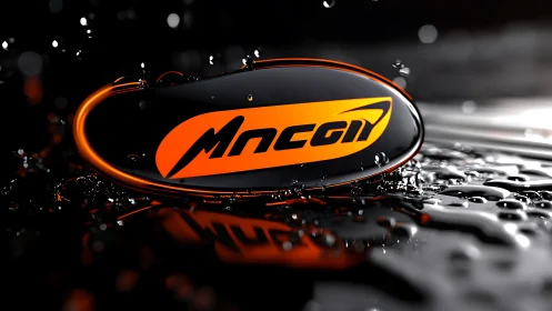 High-gloss orange logo capsule in dynamic liquid splash scene