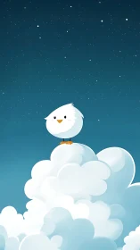 Cloud-Perching Chick Claims Starlit Sky Domain