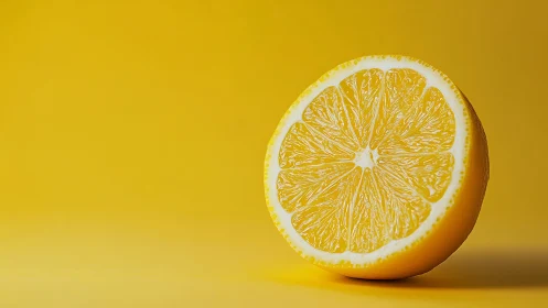 Lemon half rests on yellow surface with strong tonal contrast