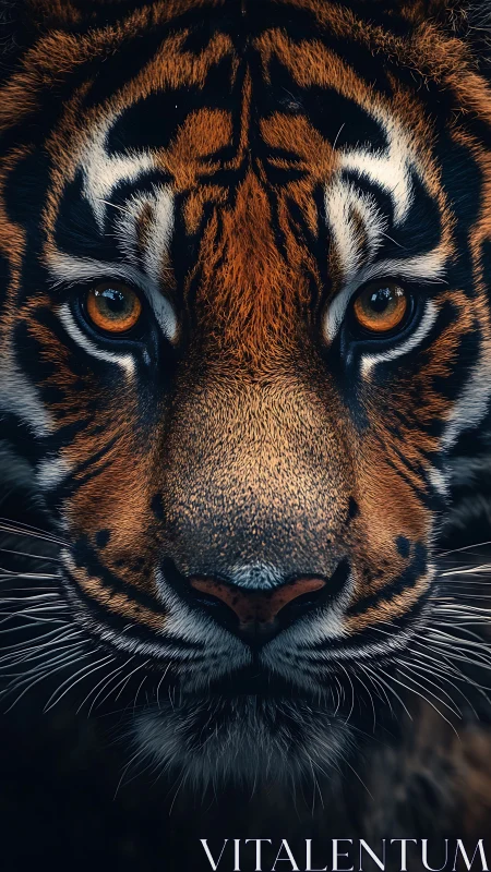 Tiger’s intense gaze emerges from shadow in vivid close-up