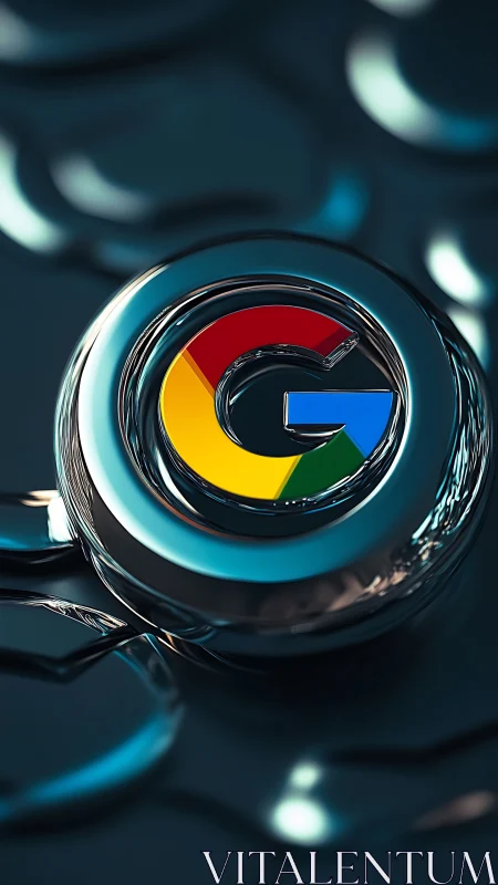 Glossy chrome Google emblem rendered in cinematic 3D.