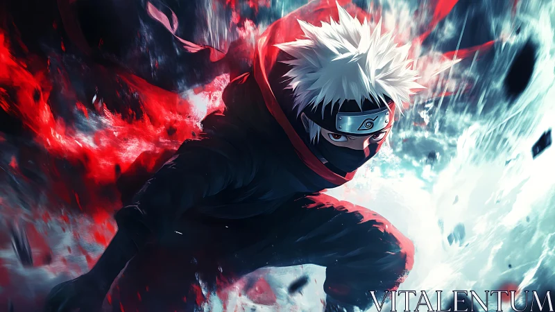 Storm-charged ninja surges forward in a clash of red and ice