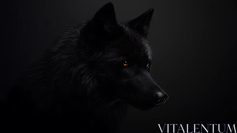 Side profile of black wolf on dark gradient background.