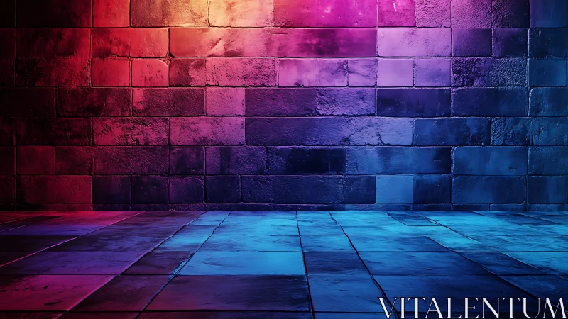 Brick wall and tiled floor lit by multicolor gradient lighting