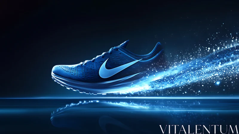 Electric blue running shoe surges forward in kinetic light