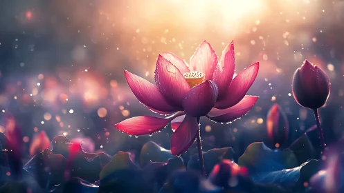 Luminous Lotus: Magic in Dewdrops.