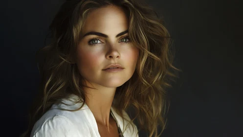 Photorealistic half-length portrait, soft side lighting, dark bokeh