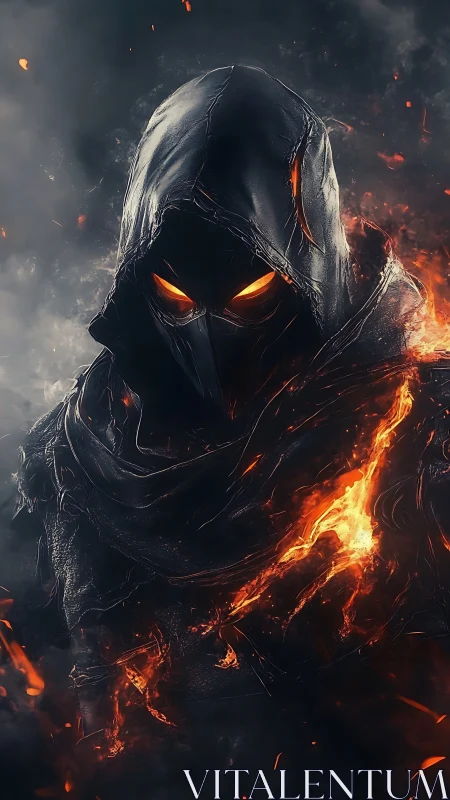 Volumetric-lit hooded wraith with molten embers eroding fabric armor