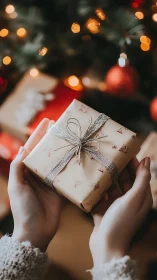 Cozy hands offering a twinkling holiday gift of kindness.