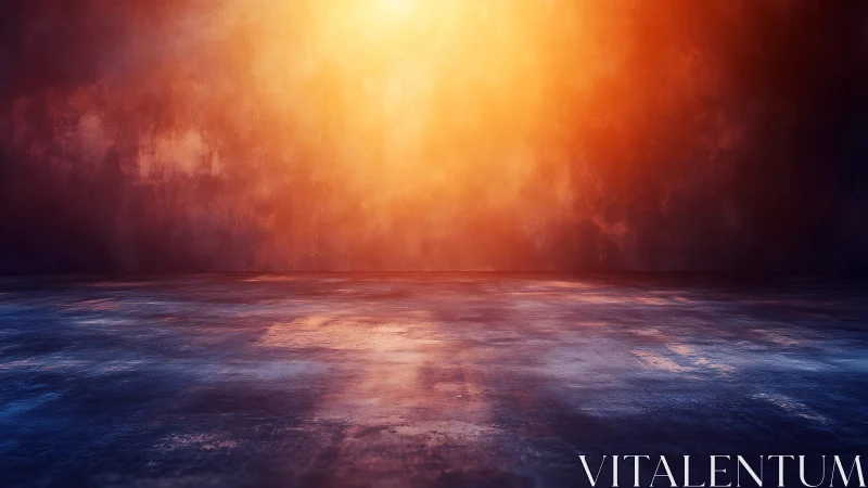 Cinematic empty room with dramatic warm backlight gradient