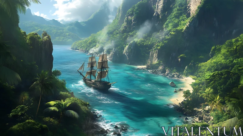 Pirate Ship in Tropical Lagoon Cove