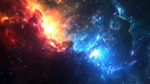 Celestial fire and ice collide in a cosmic nebula ballet.