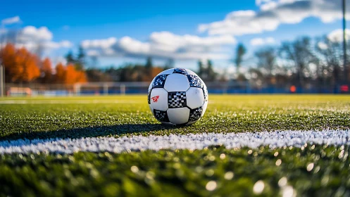 Low-angle shallow depth-of-field study of soccer ball on turf