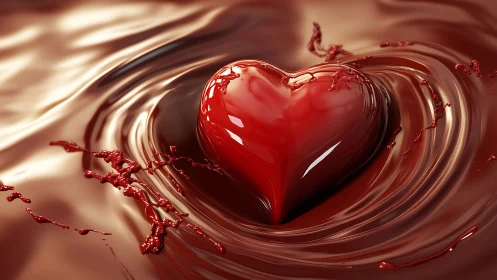 Glossy Cardiac Form in Liquid Dynamics: Red Heart Suspended in Rippling Substrate. Photorealistic di