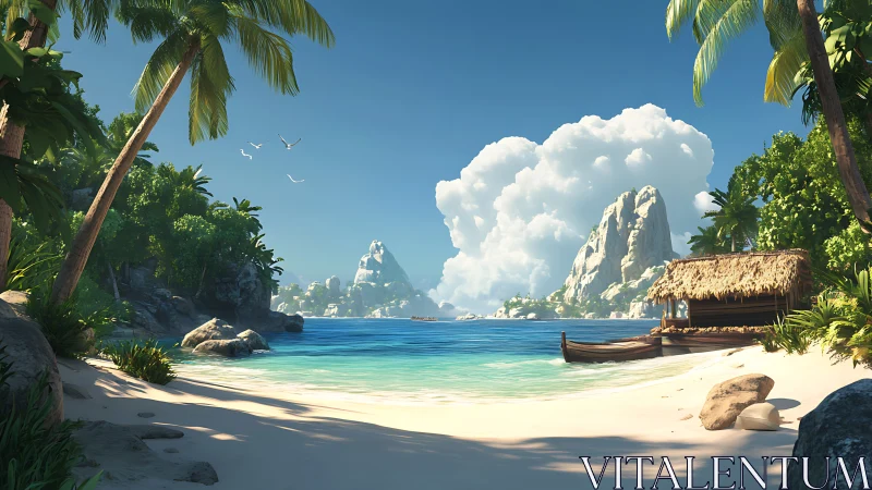 Tropical Island Beach with Limestone Formations