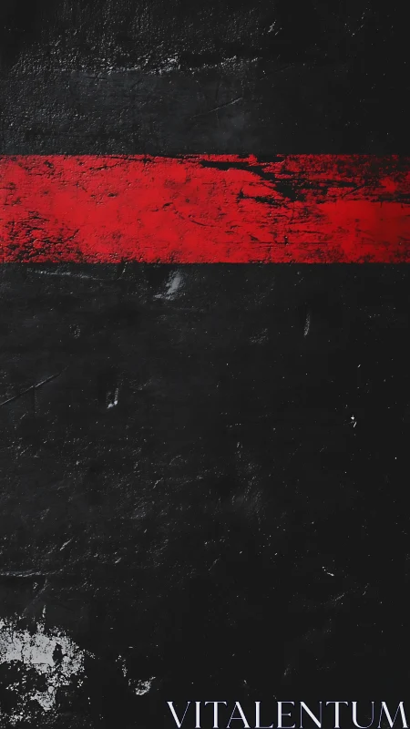 Red distressed stripe slices through rough black field.