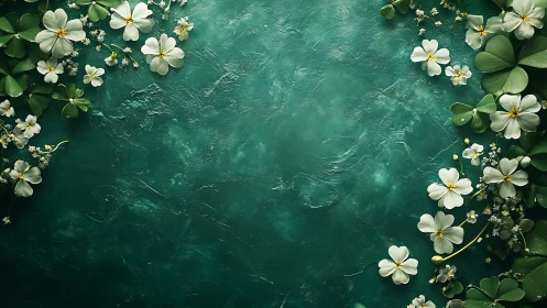 White Flowers on Textured Green Surface.