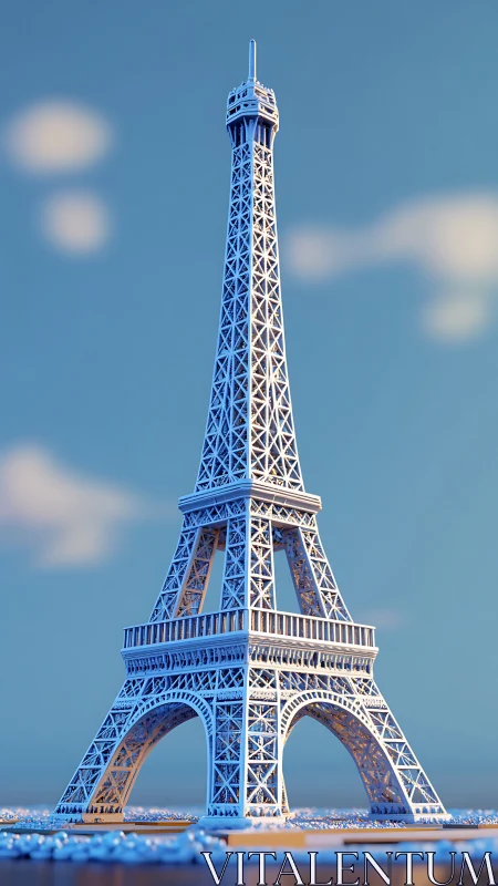 Elegant 3D Eiffel Tower model glows in soft evening light