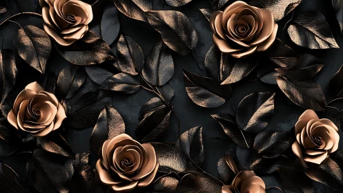 Metallic Roses Pirouette Against Shadows and Shimmering Leaves