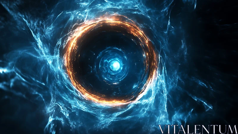 Circular energy portal with blue core and orange ring.