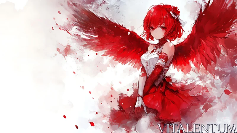 Red winged anime girl in white and crimson dress. Period.