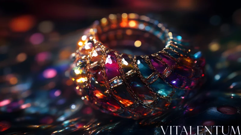 Prismatic jewel ring swirling with liquid rainbow light.